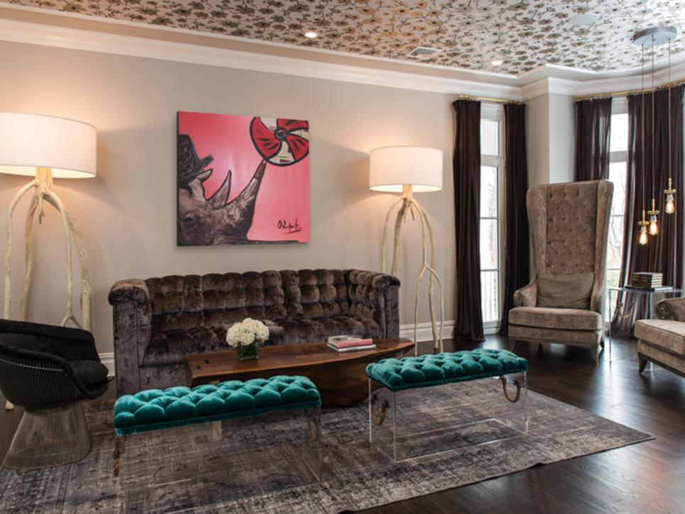 Gray Eclectic Living Room With Brown, Turquoise and Pink Accents