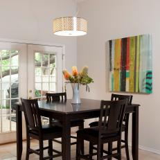White Contemporary Dining Room With Tile Floor