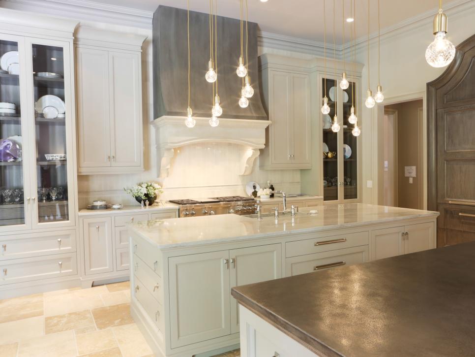 White Traditional Kitchen with Muted Palette and Pendant Lights