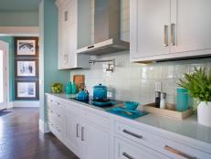 Coastal Kitchen With White Subway Tile Backsplash 