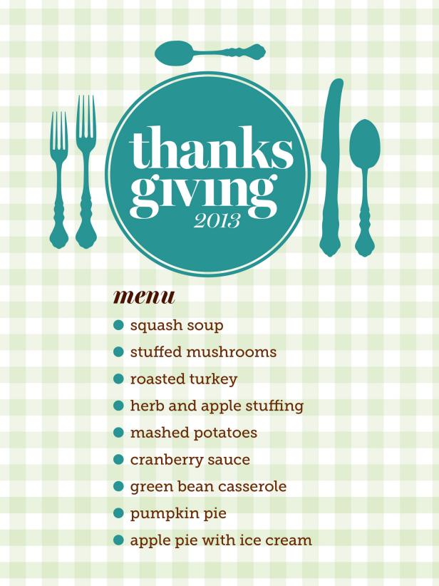 Dress up your Thanksgiving table with a customized menu! This free printable template is available at hgtv.com, courtesy of HGTV Magazine.