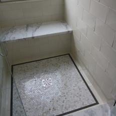 Penny Tile Floor penny tile floor the standard hotel Marble Shower With Penny Tile Flooring Detail Penny Tile Floor diy penny floor Marble Shower With Penny Tile Flooring Detail