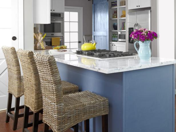 blue kitchen peninsula