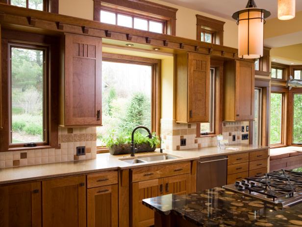 Craftsman Style Kitchen with Wood Cabinets and Natural Light