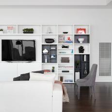 White Contemporary Living Room With Storage Wall Unit