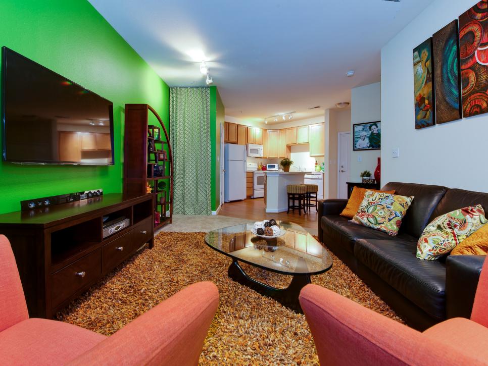 Bright Green Apartment Living Room