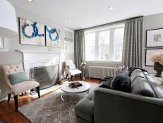 Transitional Gray Living Room With Charcoal Sofa