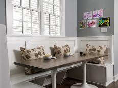 Gray Transitional Breakfast Nook With White Built-In Banquette Seating