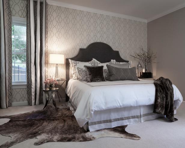 Transitional Neutral Bedroom With Graphic Accent Wall Transitional Neutral Bedroom With Graphic Accent Wall