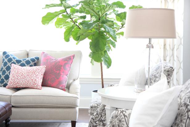 Patterned Pillows Add Color to Transitional Living Room Patterned Pillows Add Color to Transitional Living Room