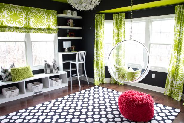 Bold Black Contemporary Teen Study With Green Accents Bold Black Contemporary Teen Study With Green Accents