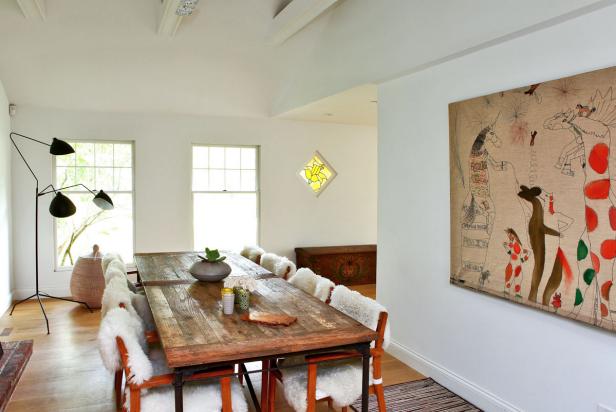Transitional Dining Room with Rustic Dining Table Transitional Dining Room with Rustic Dining Table