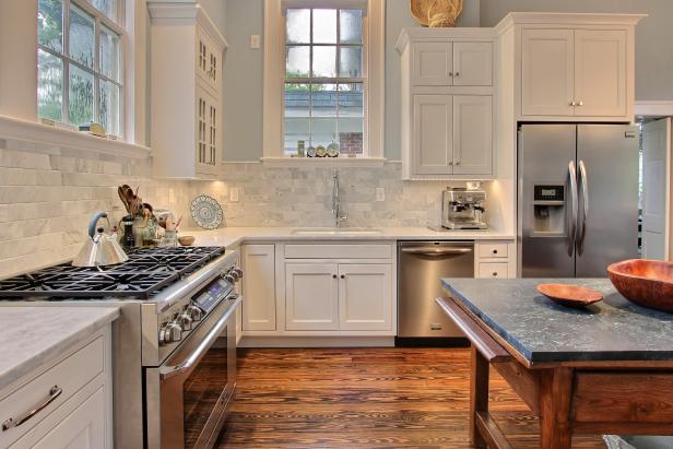 Neutral Transitional Kitchen With Antique Soapstone-Topped Island Neutral Transitional Kitchen With Antique Soapstone-Topped Island
