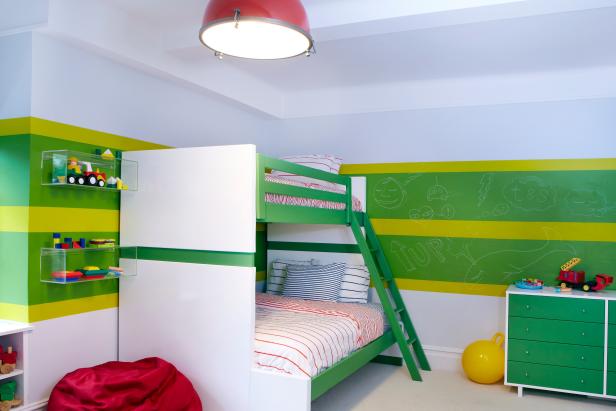 Green and White Boy's Bedroom With Bunk Beds Green and White Boy's Bedroom With Bunk Beds