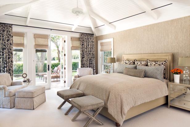 Neutral Tropical Bedroom With Grasscloth Walls Neutral Tropical Bedroom With Grasscloth Walls