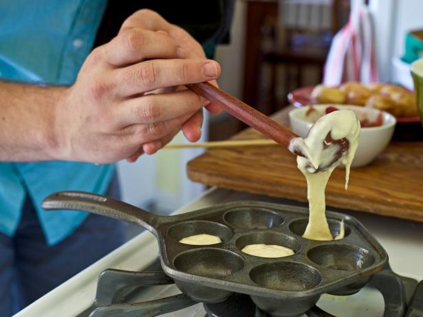 Pour batter into muffin tin to make danish doughnuts for holiday guests.