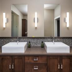 spa like master bath with stone and glass mosaic tile backsplash - Glass Tile Backsplash In Bathroom spa like master bath with stone and glass mosaic tile backsplash - Glass Tile Backsplash In Bathroom