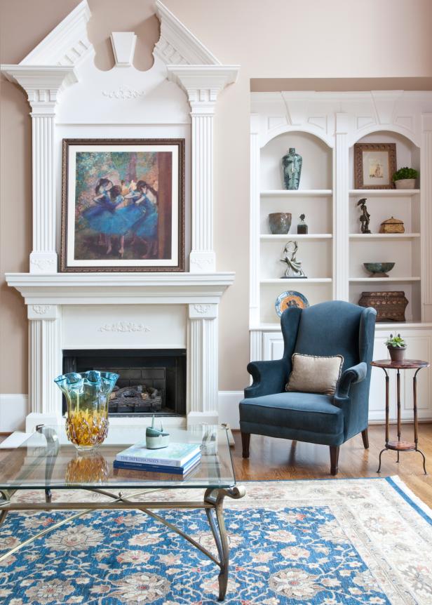 Dramatic Fireplace Mantel in Neutral Traditional Living Room Dramatic Fireplace Mantel in Neutral Traditional Living Room