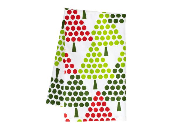 This Christmas tree dish towel, featured in HGTV magazine, is a festive way to serve dinner during the holidays.