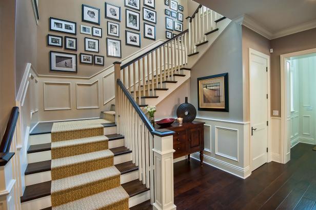 Traditional Stairway Features Black and White Gallery Wall Traditional Stairway Features Black and White Gallery Wall