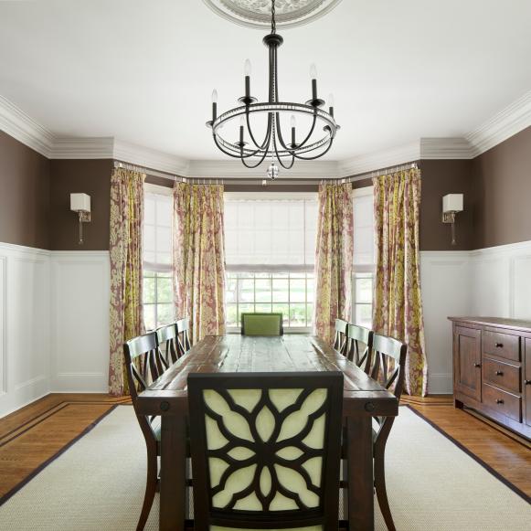 Transitional Brown Dining Room With Bay Window Transitional Brown Dining Room With Bay Window