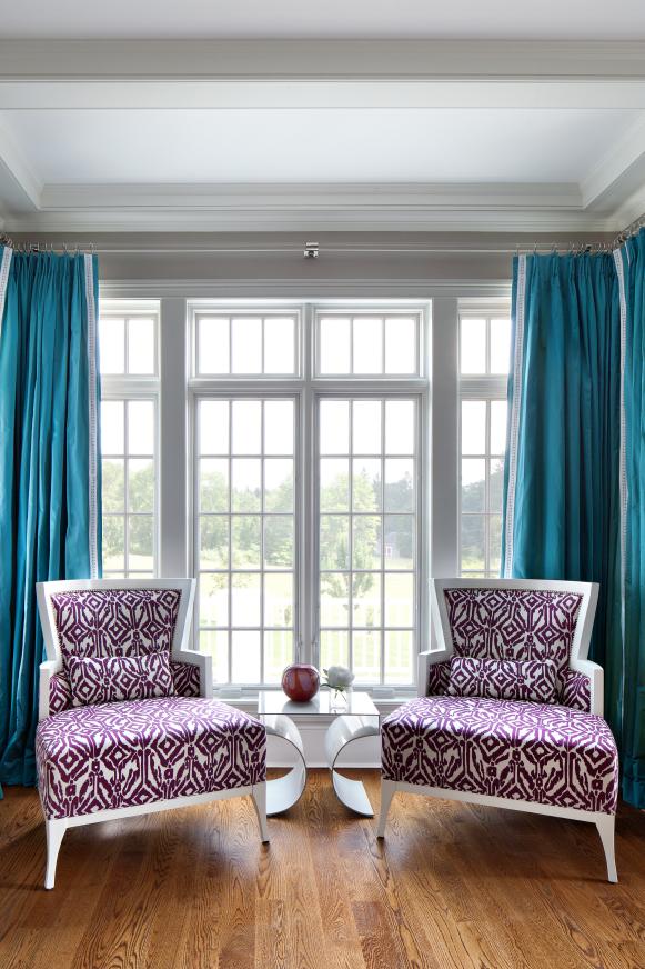 Contemporary Family Room With Turquoise Curtains Contemporary Family Room With Turquoise Curtains