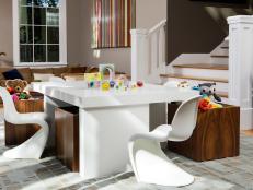 Neutral Contemporary Playroom With Modern White Chairs & Table