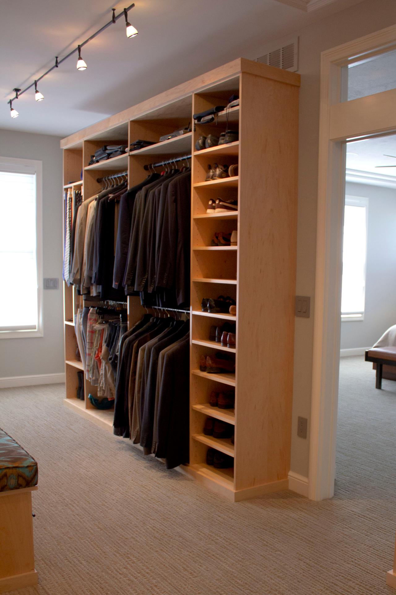 Contemporary Master Suite Walk-In Closet Features Coat Hanger and Shoe