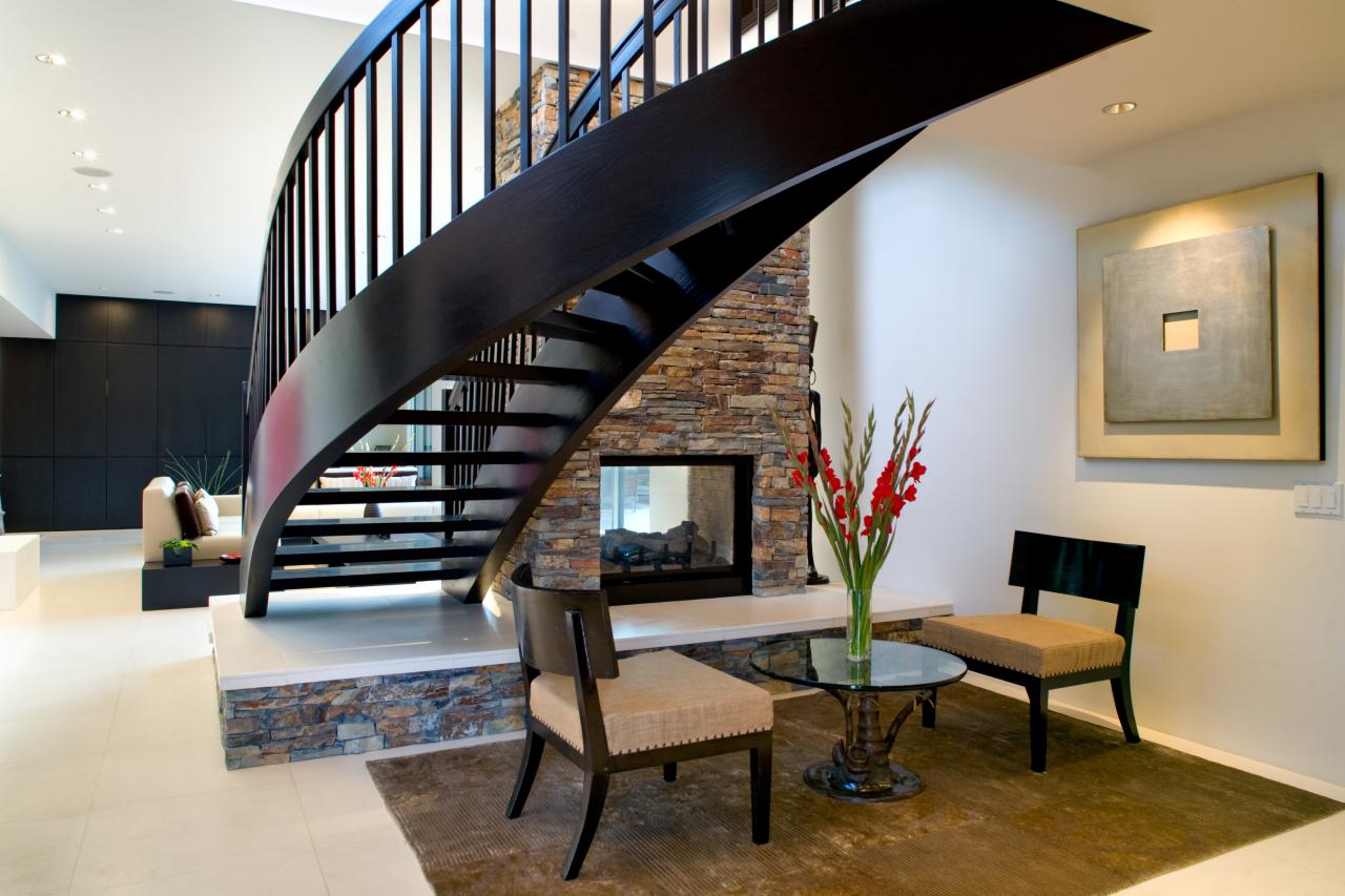 spiral stairs living room