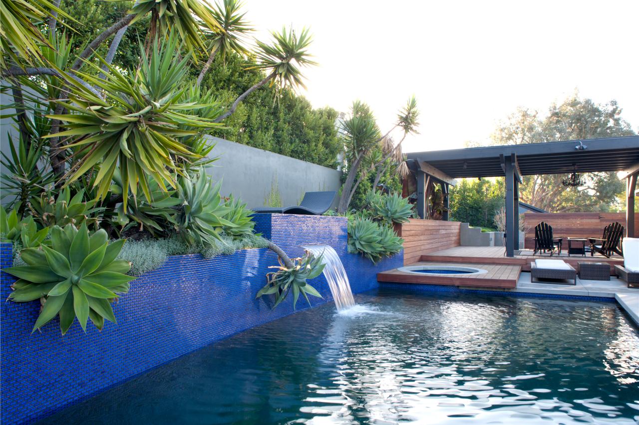 Contemporary Swimming Pool and Hot Tub With Waterfall | HGTV