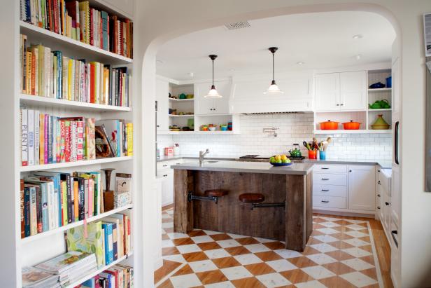 Built-In Bookshelf Houses Cookbooks for Adjacent Kitchen Built-In Bookshelf Houses Cookbooks for Adjacent Kitchen