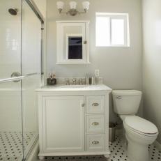 Light Gray Bathroom With Black & White Flooring