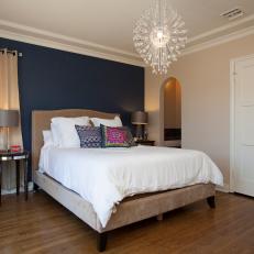 Blue Accent Wall in Contemporary, Neutral Bedroom