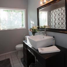 Transitional Bathroom With Repurposed Vanity Cabinet