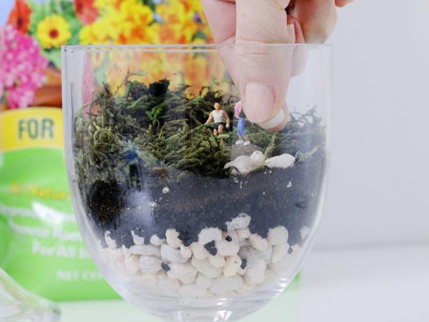 Place the rock with the figures into the terrarium.