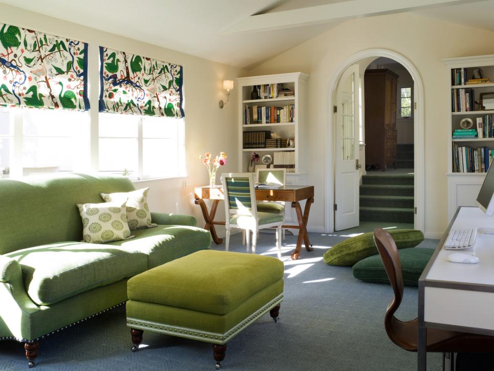 Green and White Activity Room With Overstuffed Couch