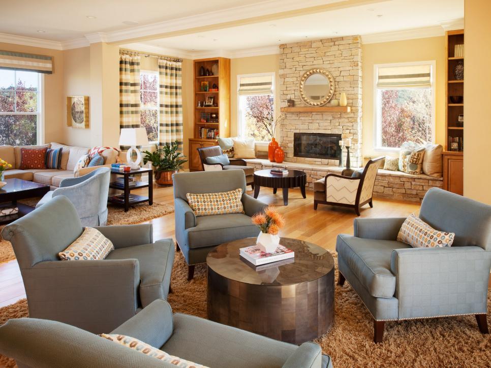 Spacious Transitional Family Room With Plentiful Seating