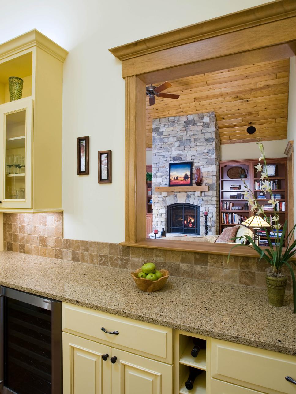 Craftsman Kitchen With Granite Countertops and Pass-Through