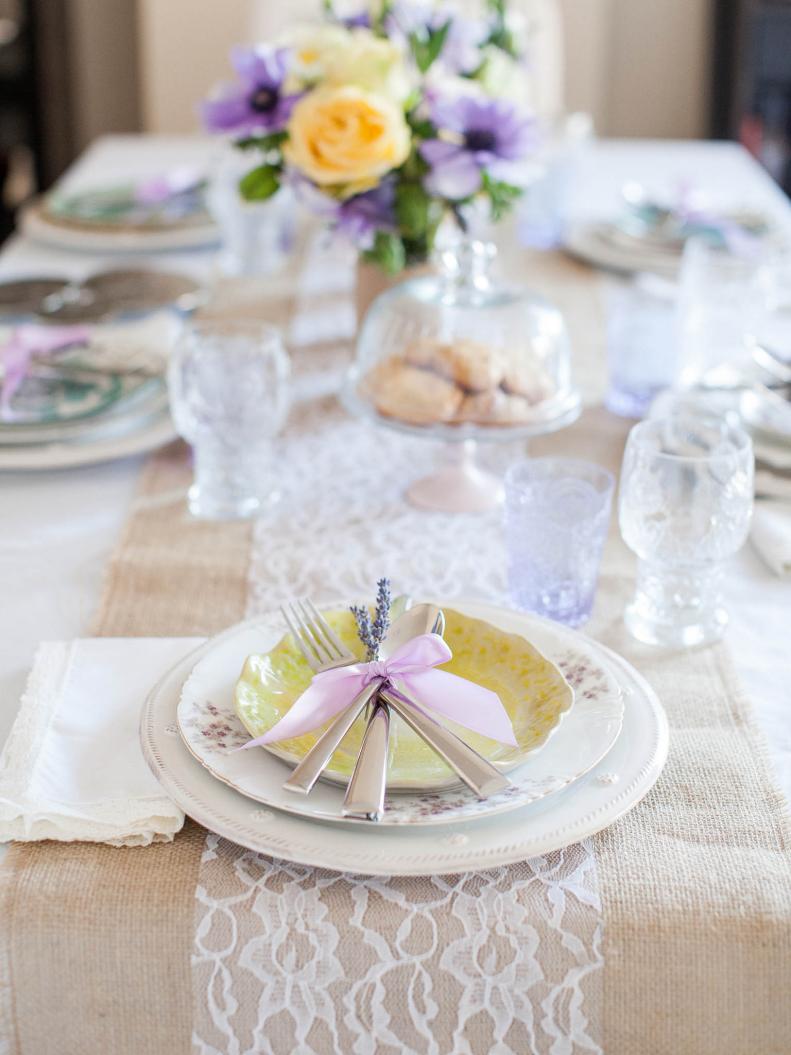 Vintage Table Setting With Lavender Sprigs