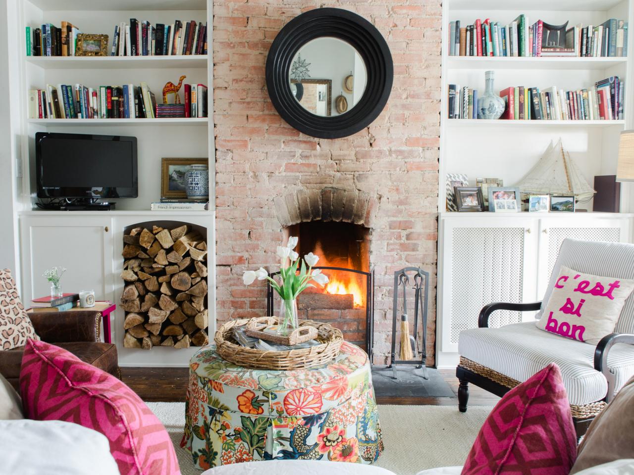 living room indoor firewood storage