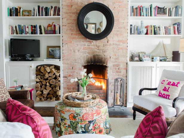 Pink Eclectic Living Room With Fireplace Pink Eclectic Living Room With Fireplace
