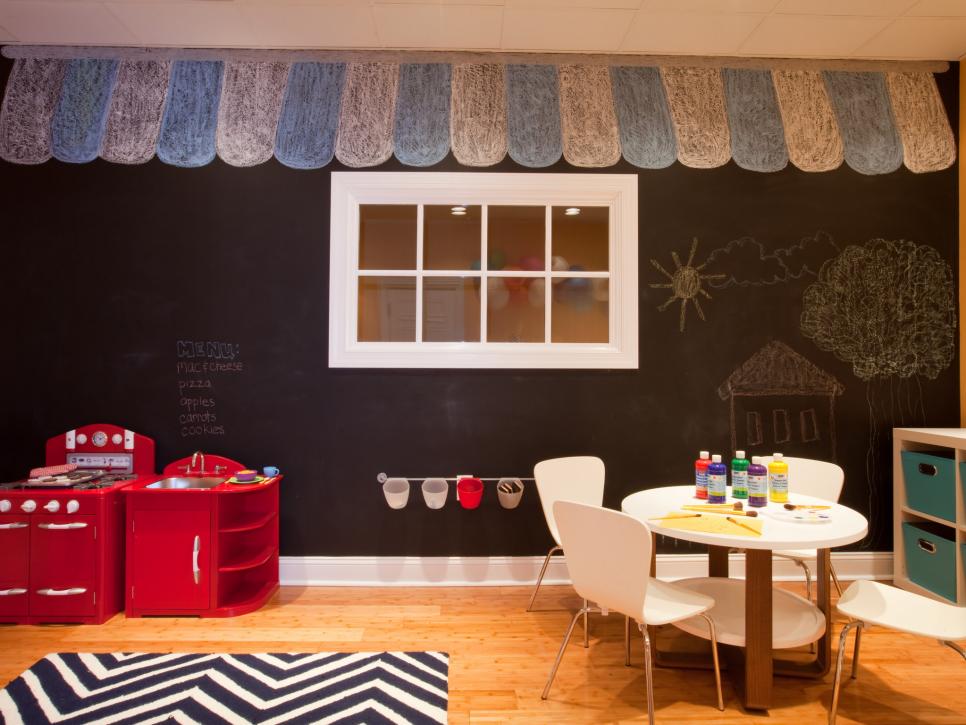 Kid's Modern Playroom With Chalkboard Wall
