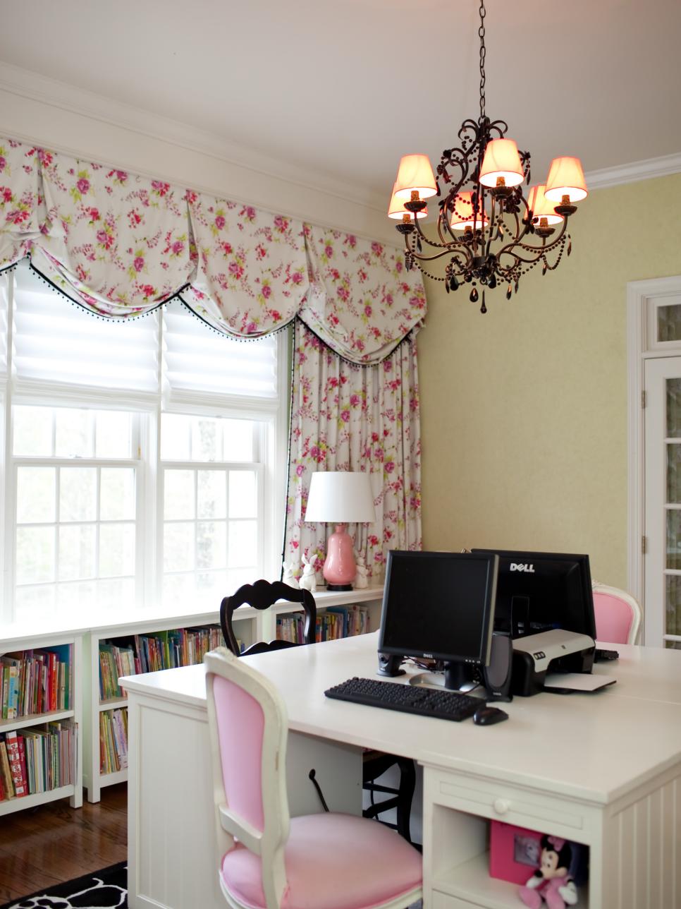 Large White Desk in Traditional Pink Tween Room