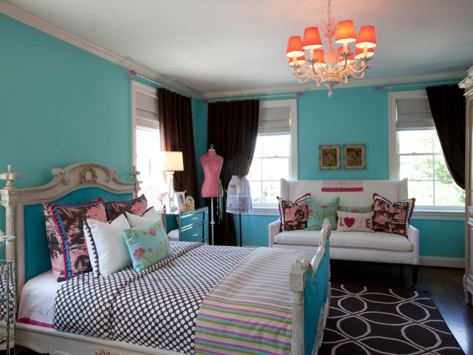 Eclectic Bedroom With Blue, Pink and Brown Accents