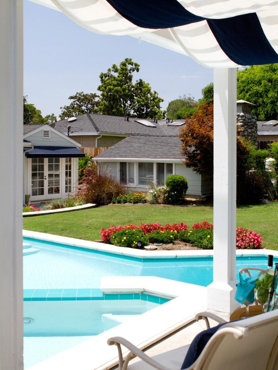 Hamptons-Inspired Backyard Pool and Patio Pergola