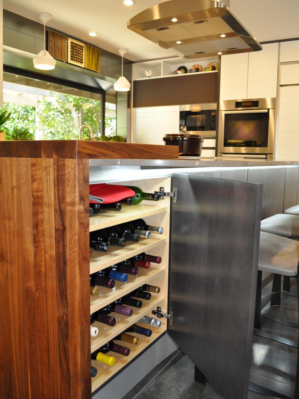 Concealed Wine Storage In Contemporary Kitchen Island 