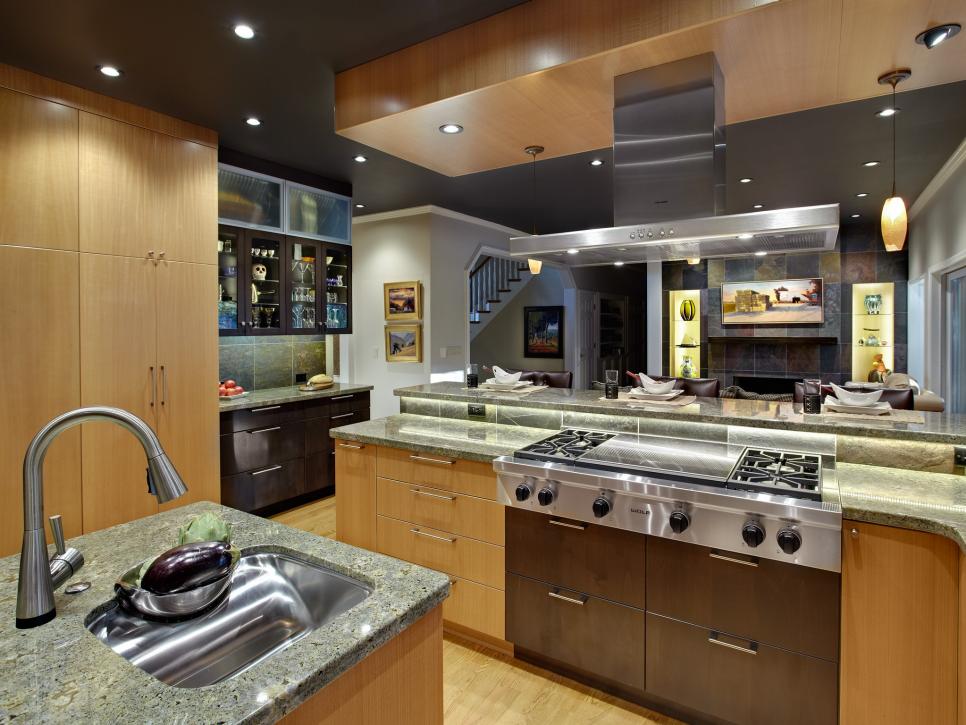 Neutral Contemporary Kitchen With Green Granite Countertops