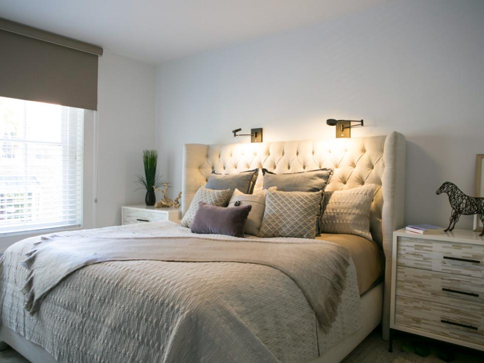 Neutral Bedroom with Tufted Headboard and Pillows