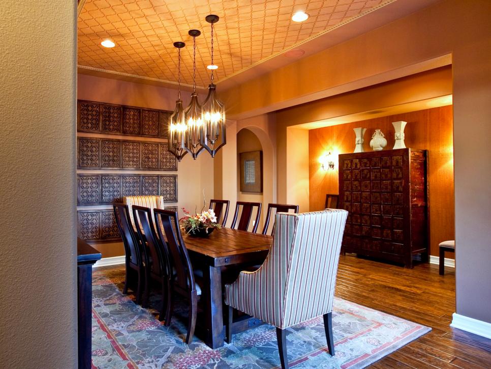 Neutral Eclectic Dining Room With Wood Table and Area Rug