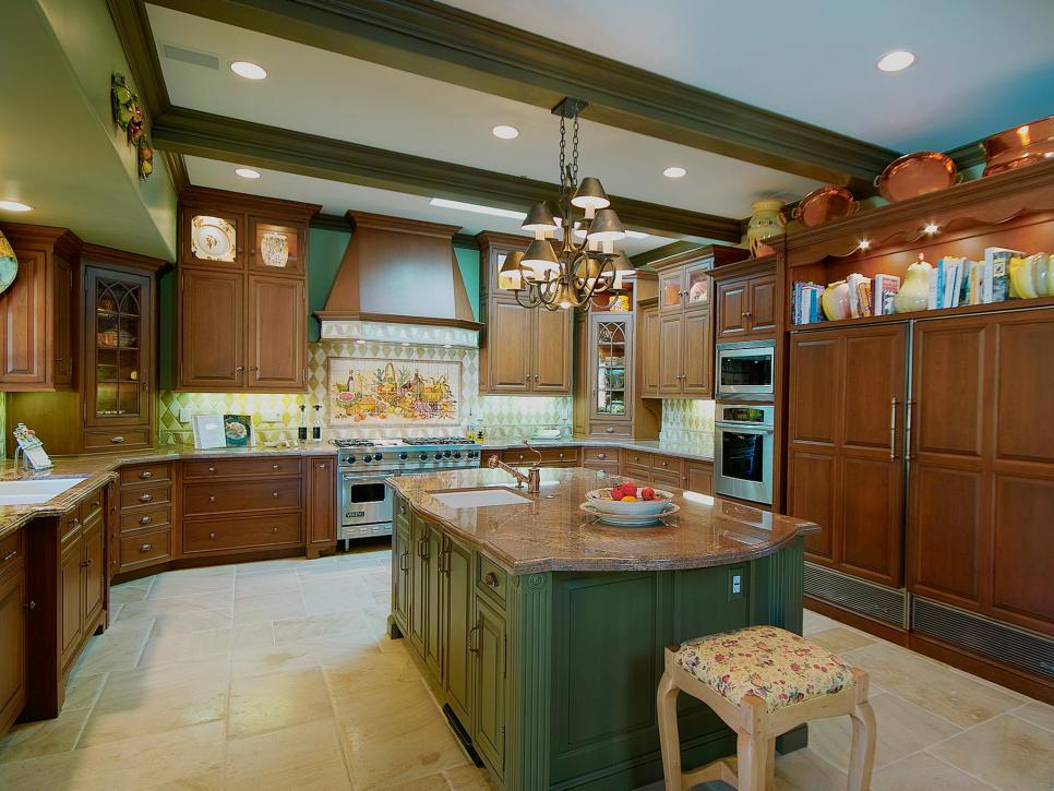 Green Traditional Kitchen With Center Island 